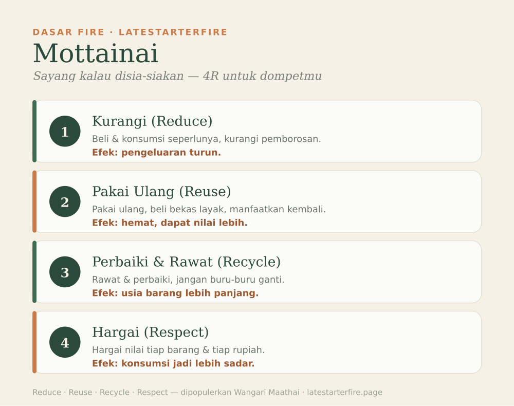 Mottainai: 4R untuk keuangan — Kurangi, Pakai Ulang, Perbaiki, Hargai