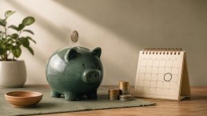 Celengan dan kalender gajian, ilustrasi Pay Yourself First